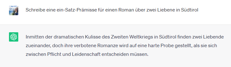 ChatGPT Recherche für Ein-Satz-Prämisse eines Liebesromans