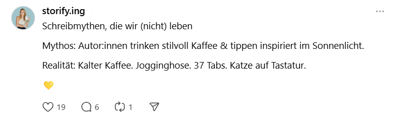 Screenshot: Threads Post zum Thema "Buch schreiben: Warum sich die harte Arbeit lohnt"